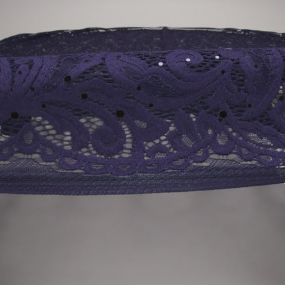 Stretch Raschel Lace with Metallic Spots - Navy Fancy Leaves and Flowers