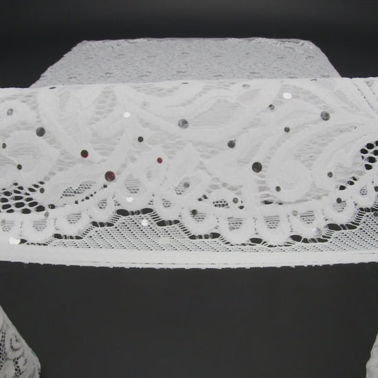 Stretch Raschel Lace with Metallic Spots - Silver and Ivory Fancy Leaves and Flowers - Image 6 of 6