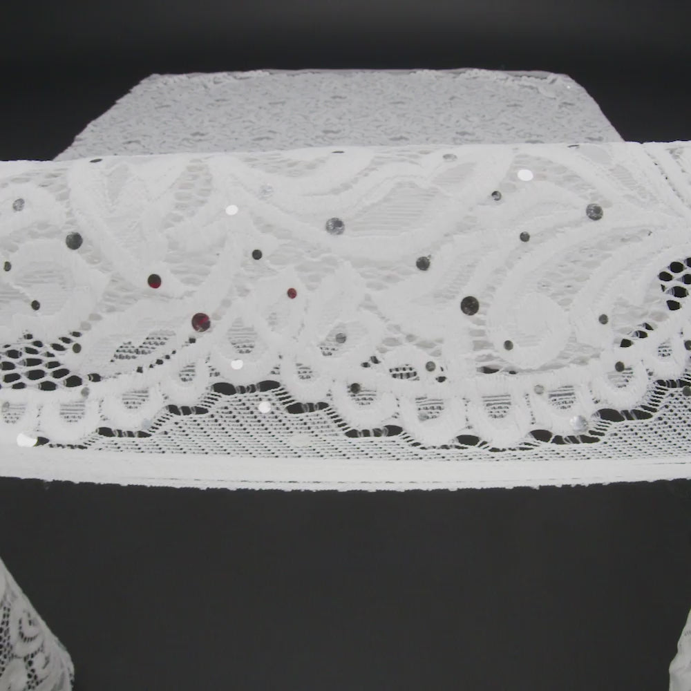 Stretch Raschel Lace with Metallic Spots - Silver and Ivory Fancy Leaves and Flowers - Image 6 of 6