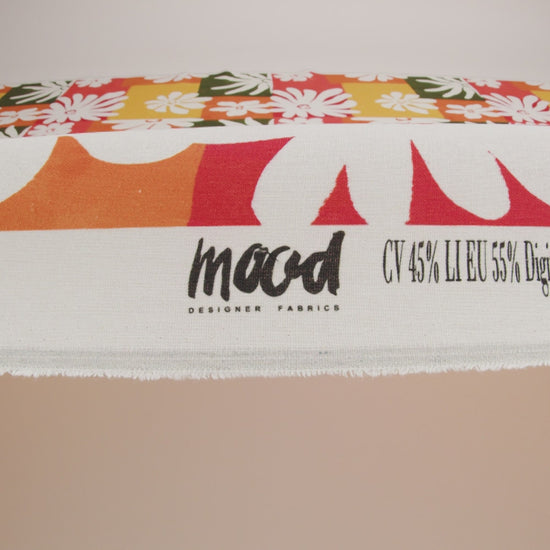 Linen and Rayon Woven - Dark Green, Red Orange and Yellow Floral Patchwork Blocks - Mood Exclusive Blooming Blocks Print - Image 6 of 6