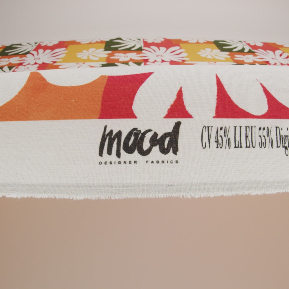 Linen and Rayon Woven - Dark Green, Red Orange and Yellow Floral Patchwork Blocks - Mood Exclusive Blooming Blocks Print - Image 6 of 6