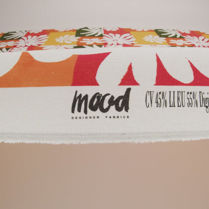 Linen and Rayon Woven - Dark Green, Red Orange and Yellow Floral Patchwork Blocks - Mood Exclusive Blooming Blocks Print