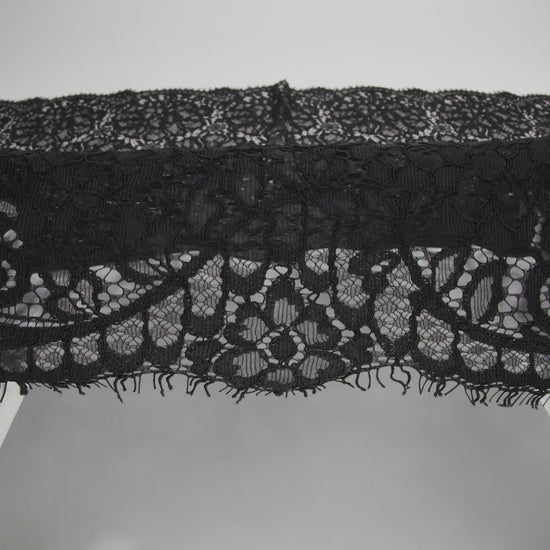 Corded Raschel Lace Panel with Finished Edges - Black All-Over Flowers and Leaves - Image 6 of 6
