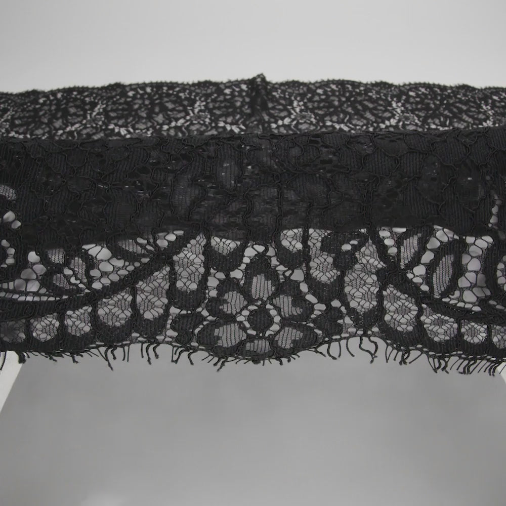Corded Raschel Lace Panel with Finished Edges - Black All-Over Flowers and Leaves - Image 6 of 6