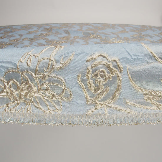 Metallic Gold and Sky Blue Floating Flowers Luxury Burnout Brocade - Image 6 of 7