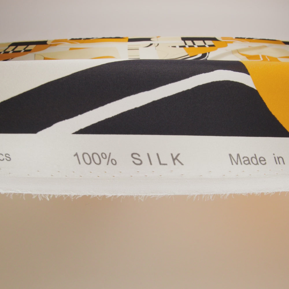 Silk Charmeuse Print 16MM, Made in Italy - Off White, Golden Yellow and Black Abstract - Image 6 of 6