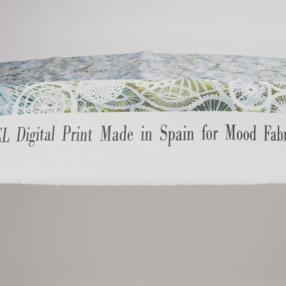 Stretch Cotton Sateen - Olive Green, Sky Blue and White Flowers and Circles - Kaleidoscope Sunbeam Print - Mood Exclusive Acadia Collection - Image 5 of 6