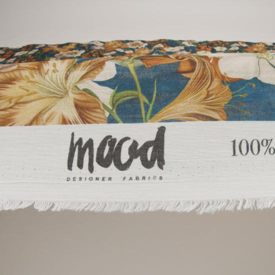 Crinkled Cotton Gauzy Woven - Phthalo Blue, Burnt Orange and Cream Floral - Mood Exclusive Trellis Tango Print - Image 6 of 6
