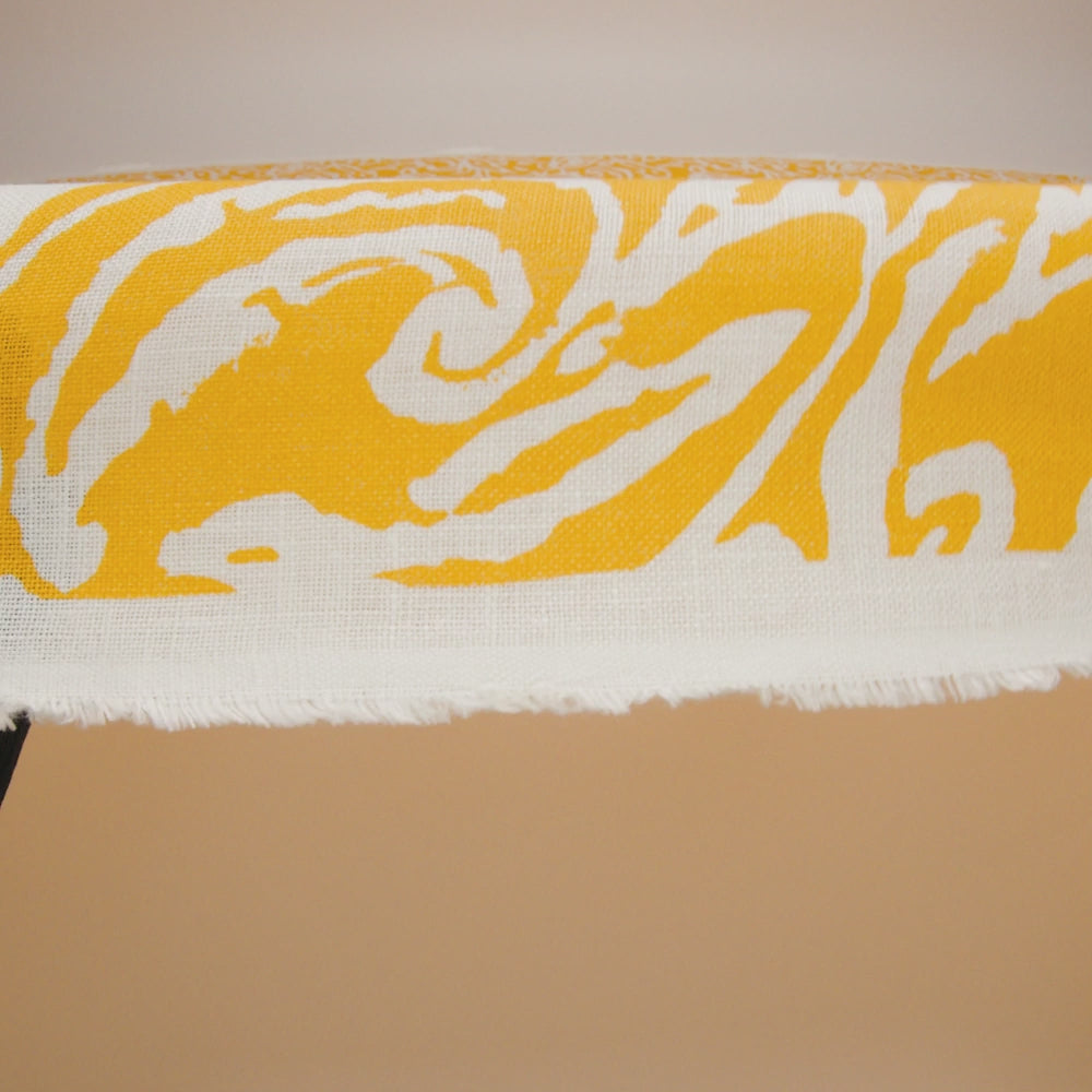 Medium Weight Linen Woven Print - Sun Yellow and White Rustic Floral and Paisley - Image 6 of 6
