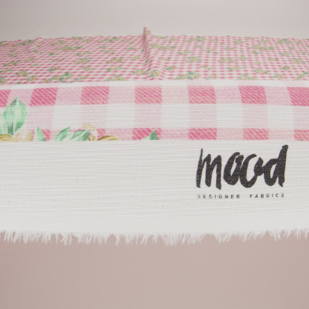 Slubbed Gauzy Cotton Woven - White and Yellow Flowers on Pink Gingham - Mood Exclusive Picnic Petals Print - Image 6 of 6