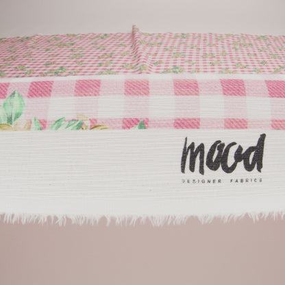 Slubbed Gauzy Cotton Woven - White and Yellow Flowers on Pink Gingham - Mood Exclusive Picnic Petals Print