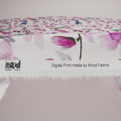 Organic Viscose Batiste - Pink and Blue Flowers and Birds