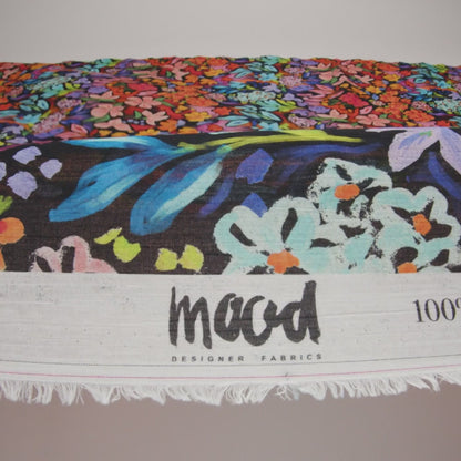 Crinkled Cotton Gauzy Woven - Orange, Green and Purple Painterly Floral - Mood Exclusive Picture Book Petals Print