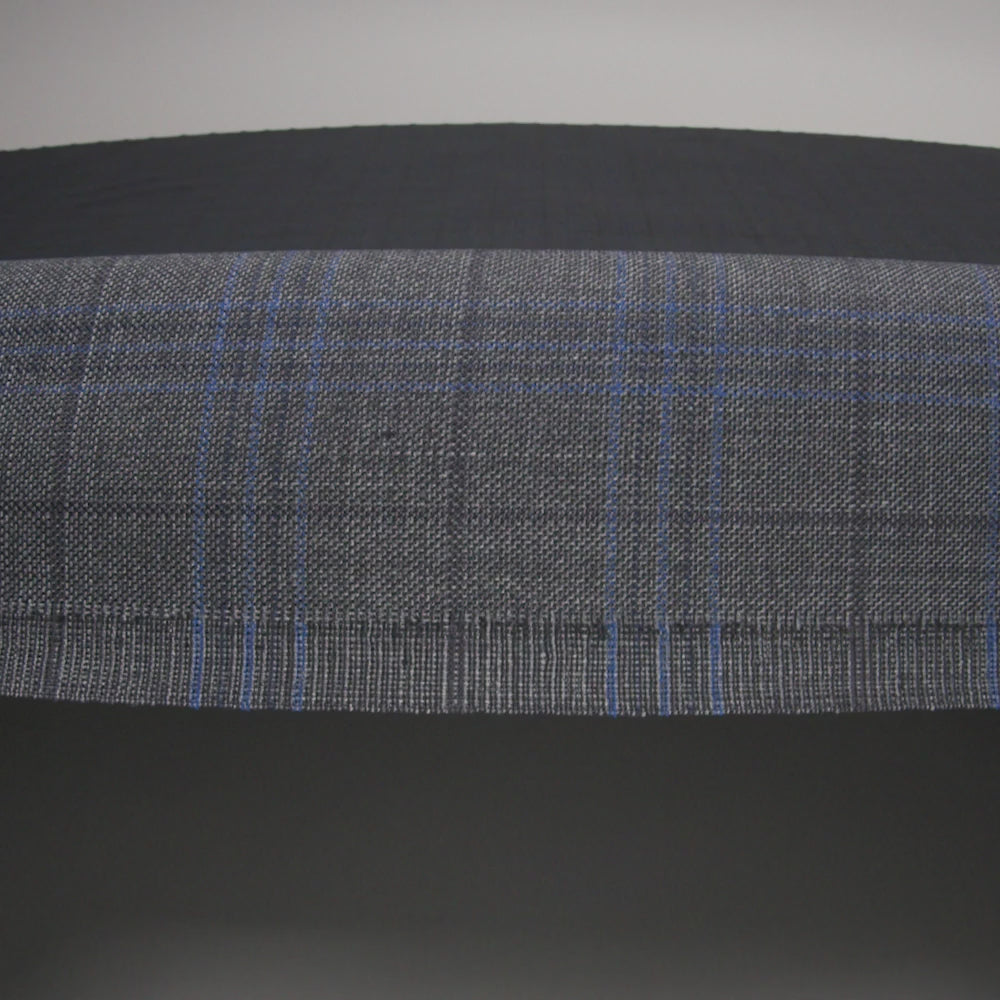 Wool and Silk Suiting - Gray and Blue Plaid - Deadstock - Image 6 of 6
