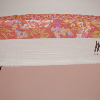 Crinkled Cotton Gauzy Woven - Coral Rose, Pink and Lavender Floral - Mood Exclusive Romantic Reverie Print