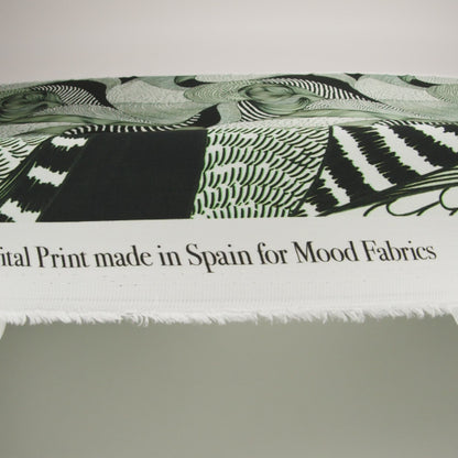 Rayon Challis - Dark Green and White Doodled Patterns - Forest Fantasy Print - Mood Exclusive Acadia Collection