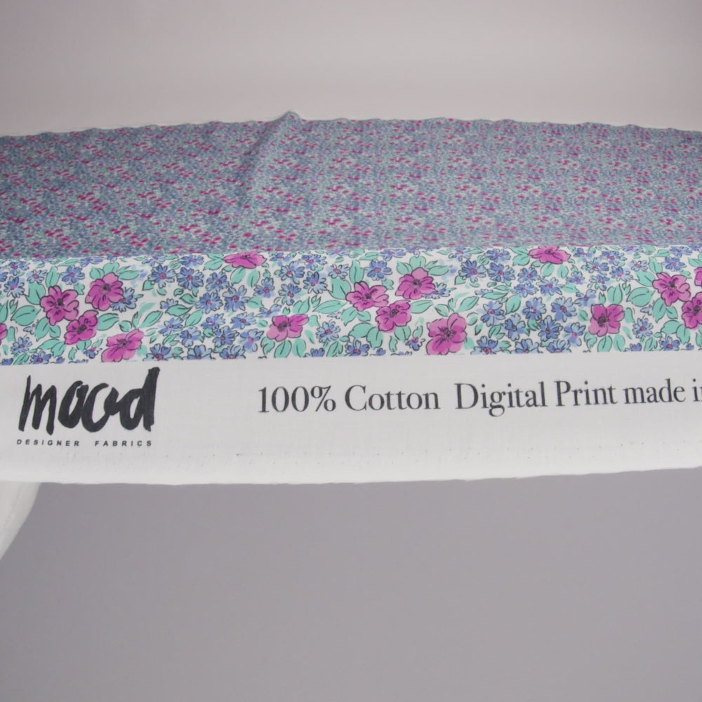 Cotton Voile - Blue and Pink Floral - Springtime Saunter Print - Mood Exclusive Secret Garden Collection - Image 6 of 7