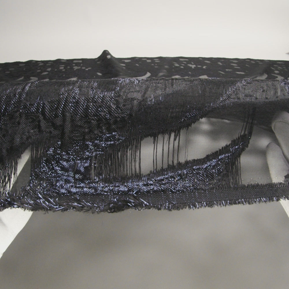 Metallic Navy and Black Abstract Luxury Burnout Brocade - Image 6 of 6