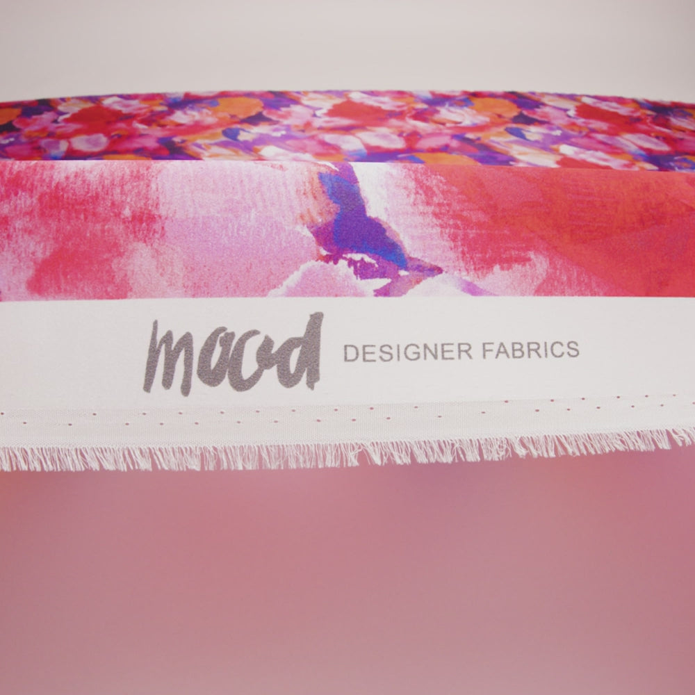 Silk Charmeuse Print 16MM, Made in Italy - Purple, Crimson and Orange Watercolor Flowers - Image 6 of 6
