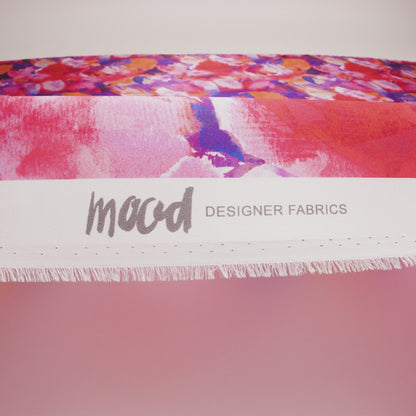Silk Charmeuse Print 16MM, Made in Italy - Purple, Crimson and Orange Watercolor Flowers