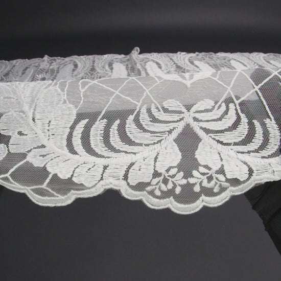 Embroidered Lace Tulle with Finished Scalloped Edges - Off White Fern Leaves, Plants and Spider Webs - Image 6 of 6