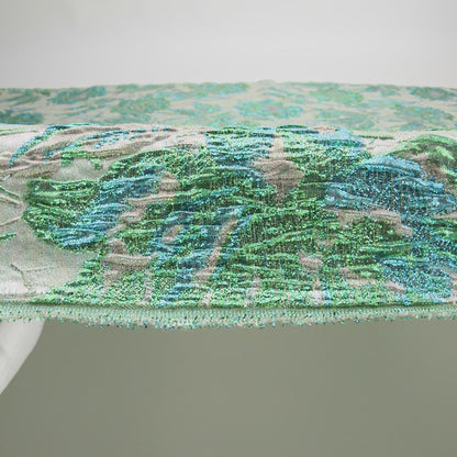 Metallic Green, Blue and Pale Gold Radiant Roses Luxury Brocade
