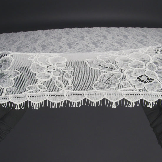 Luminous Re-Embroidered Lace with Finished Scalloped Edges and Eyelash Fringe - Bright White Floral Scallops - Image 6 of 6
