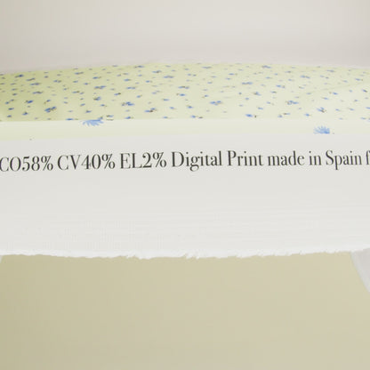 Stretch Cotton and Viscose Sateen Print - Pale Yellow and Blue Floral - Mood Exclusive Daisy Dance
