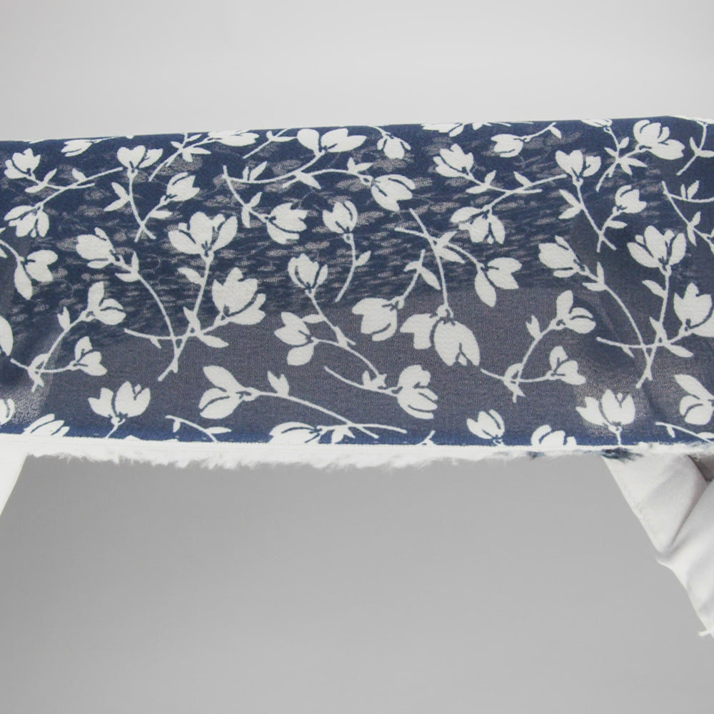 Viscose Georgette Print - Midnight Blue and White Wispy Floral - Designer Deadstock - Image 6 of 6