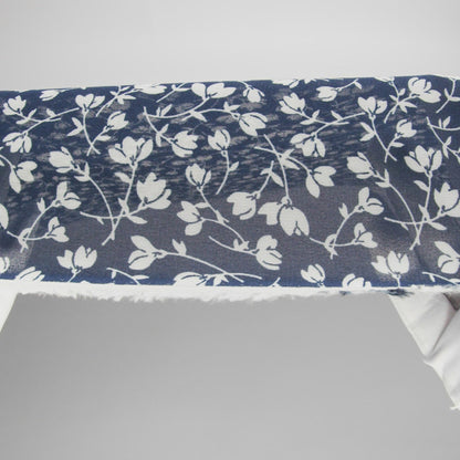 Viscose Georgette Print - Midnight Blue and White Wispy Floral - Designer Deadstock