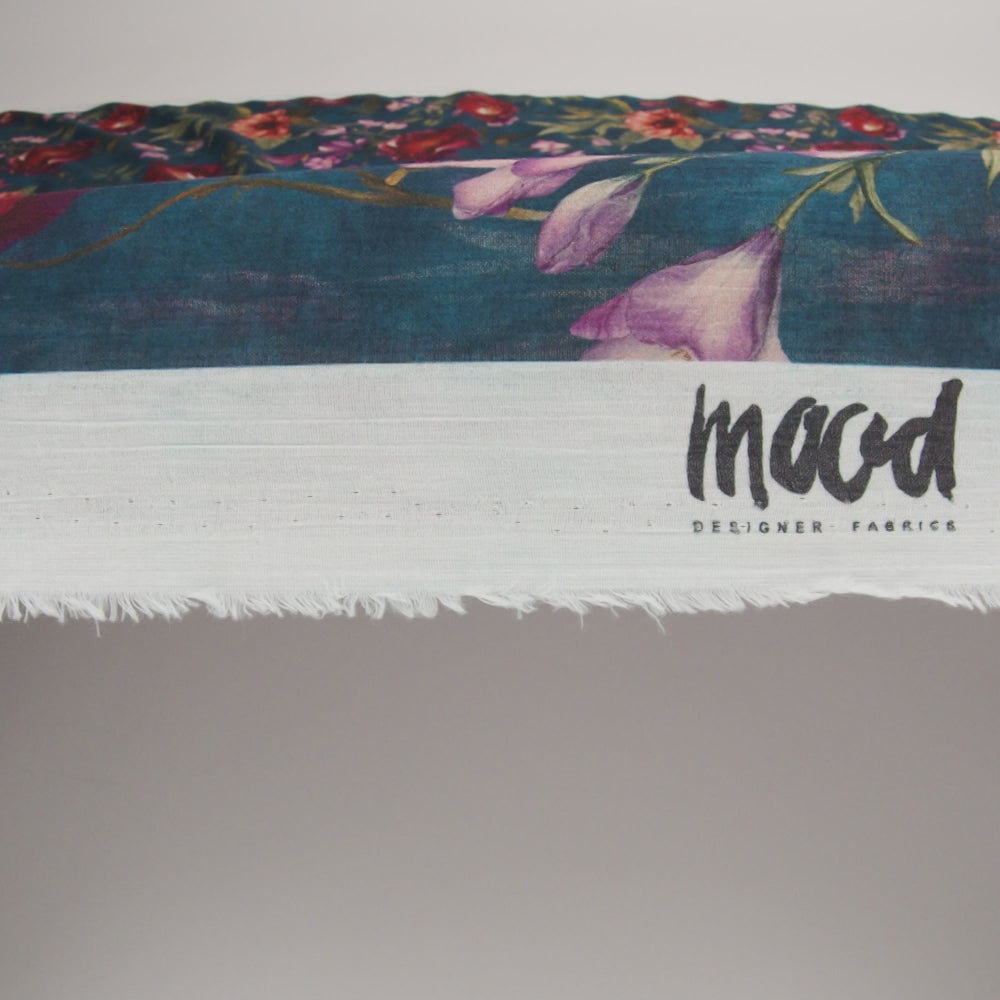 Crinkled Cotton Gauzy Woven - Dark Cobalt, Wine Red and Green Floral - Mood Exclusive Romantic Nights Print - Image 6 of 6