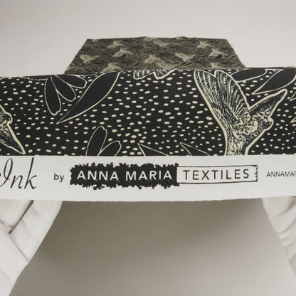 Printed Quilting Cotton by Anna Maria Textiles for Northcott - Black Hummingbirds and Coneflowers - Indelible Ink Collection