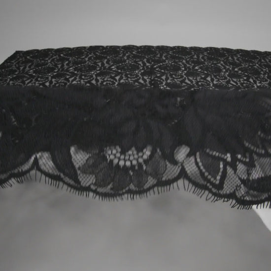 Raschel Lace Panel with Finished Edges - Black Bold Daisies and Leaves - Image 6 of 6