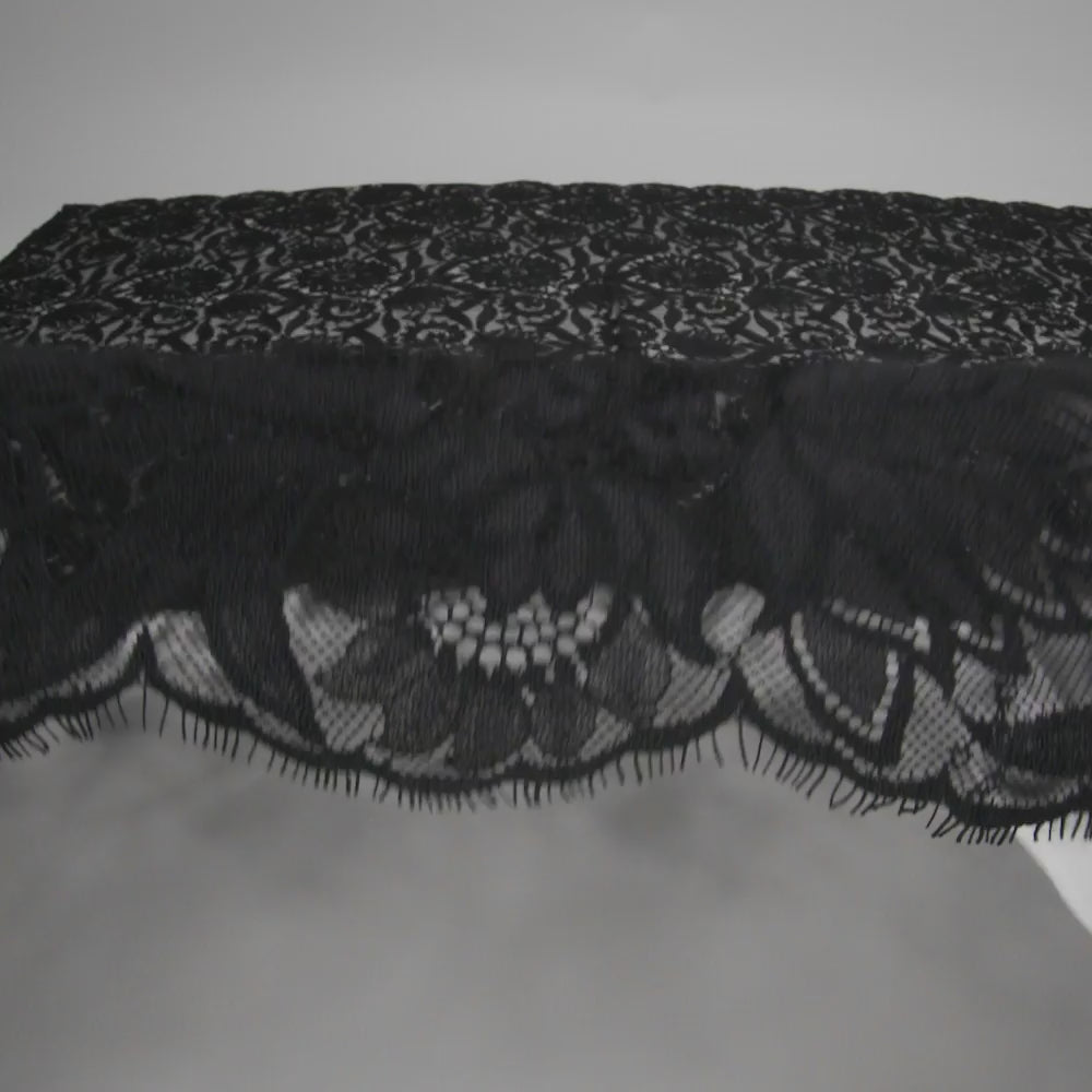 Raschel Lace Panel with Finished Edges - Black Bold Daisies and Leaves - Image 6 of 6