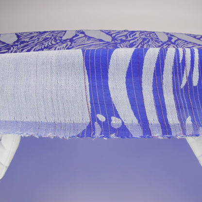 Blue and White Embroidered and Striped Voile