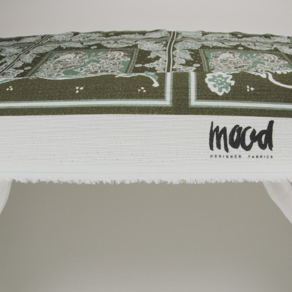 Slubbed Gauzy Cotton Woven - Dark Olive Green and Muted Teal Floral Handkerchief Panel - Mood Exclusive Needlepoint Picnic Print - Image 6 of 6