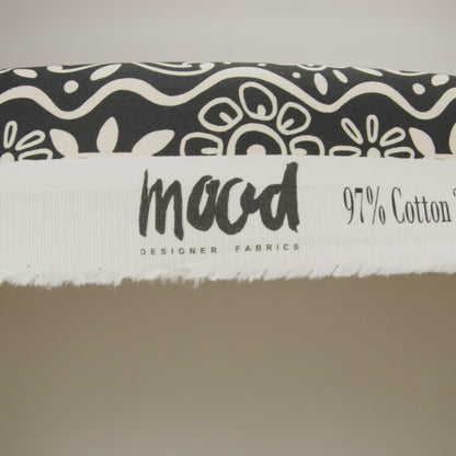 Stretch Cotton Sateen - Black and White Floral Rows - Park Avenue Print - Mood Exclusive Metro Collection