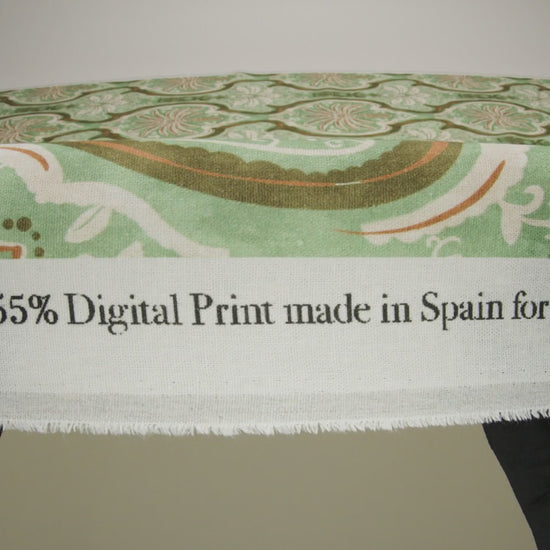 Linen and Rayon Woven - Seafoam, Olive and Burnt Orange Fanciful Palm Ogees - Mood Exclusive Frond Flow Print - Image 6 of 6