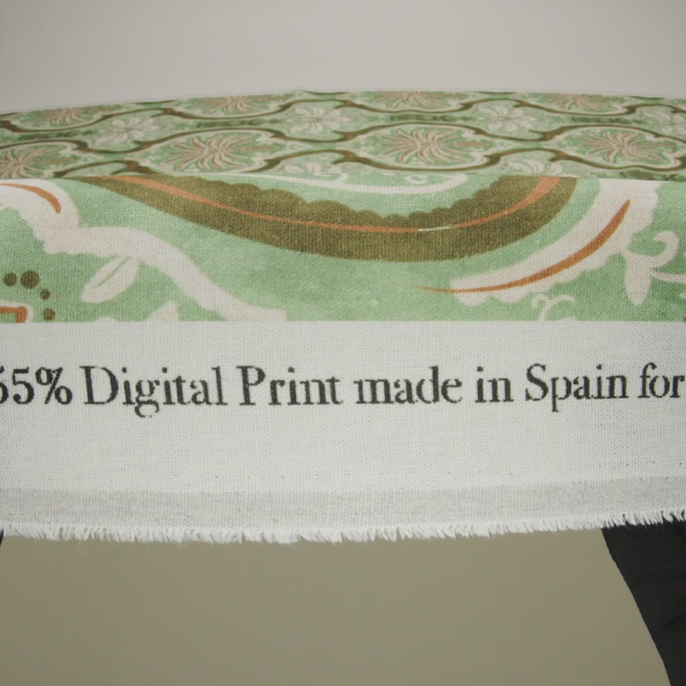 Linen and Rayon Woven - Seafoam, Olive and Burnt Orange Fanciful Palm Ogees - Mood Exclusive Frond Flow Print - Image 6 of 6