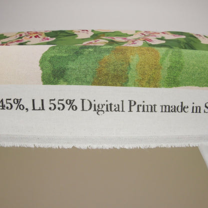 Linen and Rayon Woven - Green, Cream and Magenta Painterly Lilies - Mood Exclusive Petal Poesy Print