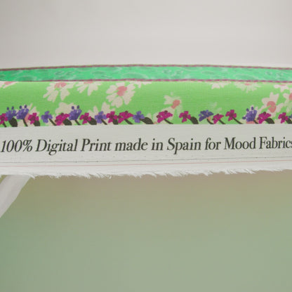 Viscose Crepe Print - Green, Turquoise and Purple Floral and Paisley Stripes - Mood Exclusive April in Patterns