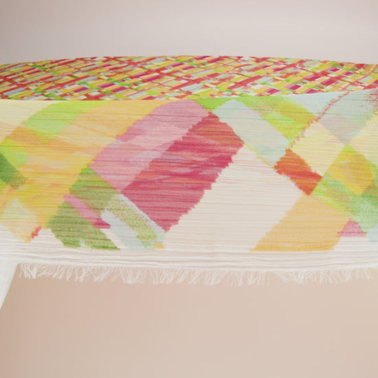Crinkled Polyester Chiffon Print - Yellow, Lime Green and Pink Painted Plaid - Designer Deadstock - Image 6 of 6