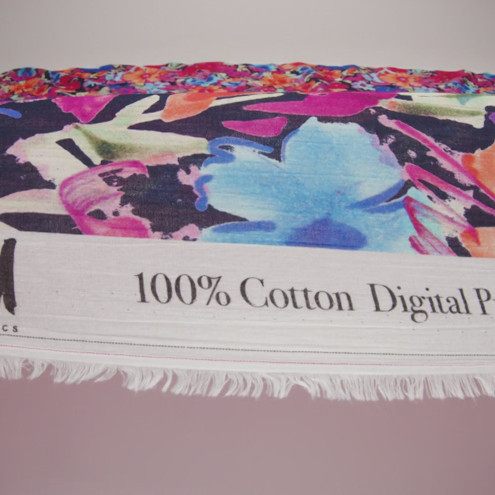 Crinkled Cotton Gauzy Woven - Hot Pink, Ultramarine Blue and Orange Floral - Mood Exclusive Electric Garden Print - Image 6 of 6