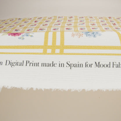 Slubbed Gauzy Cotton Woven - Yellow Ochre, Red and Blue Check with Flower Bouquets - Mood Exclusive Banquet Bouquet Print