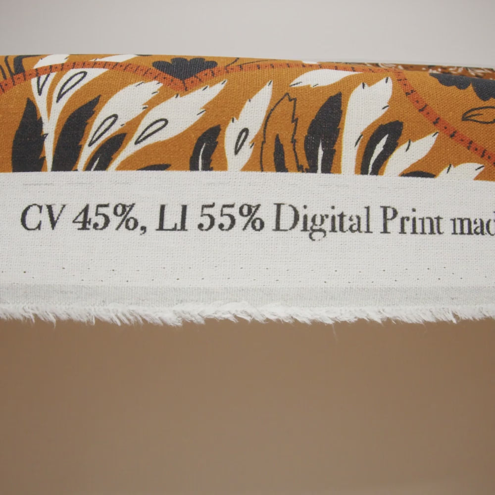 Linen and Rayon Woven - Burnt Orange, Black and White Palm Tree Stripes - Mood Exclusive Palm Prestige Print - Image 6 of 6