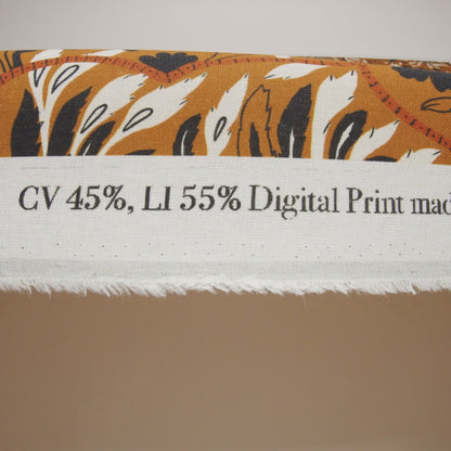 Linen and Rayon Woven - Burnt Orange, Black and White Palm Tree Stripes - Mood Exclusive Palm Prestige Print