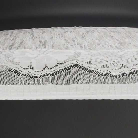 Metallic Embroidered Raschel Lace - Off White and Silver Floral and Waves with Scalloped Border - Image 6 of 6