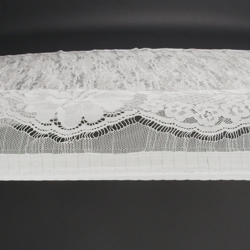 Metallic Embroidered Raschel Lace - Off White and Silver Floral and Waves with Scalloped Border - Image 6 of 6