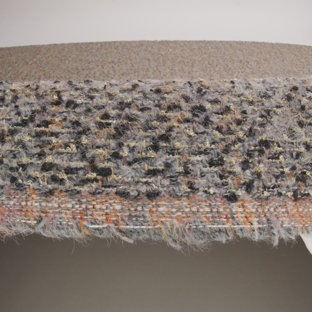 Fuzzy Polyester and Wool Blend Woven Metallic Tweed - Tan, Gray and Gold - Image 6 of 6