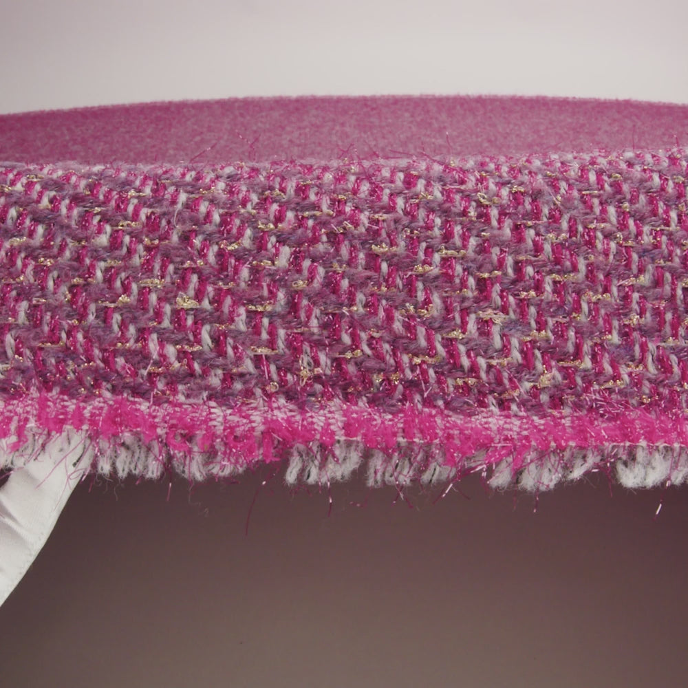 Polyester Twill Tweed with Metallic Eyelash Fringe - Magenta, Warm Purple and Gold - Image 6 of 6